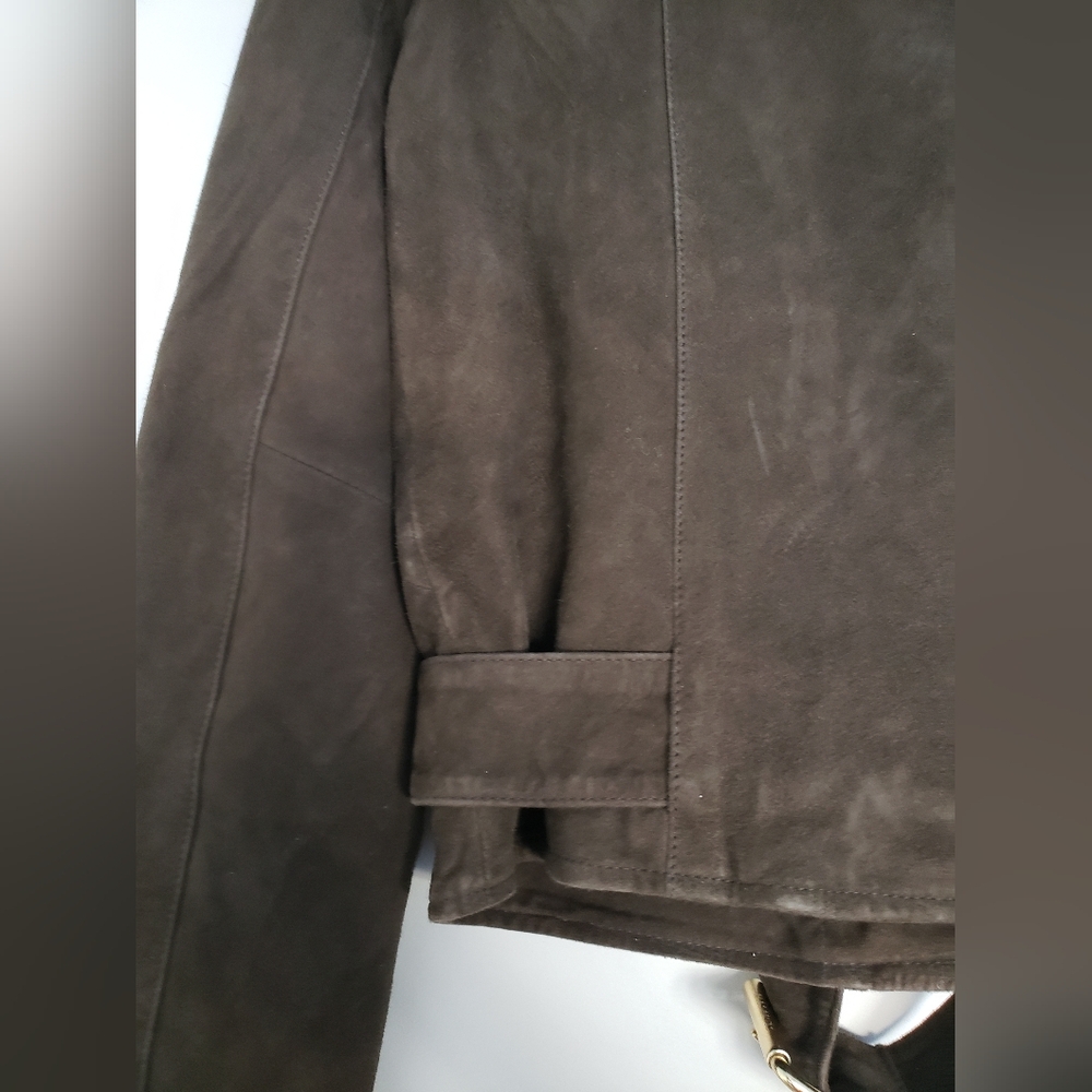 Allsaints suede balfern biker jacket in dark green womens size 2 - Picture 7 of 16